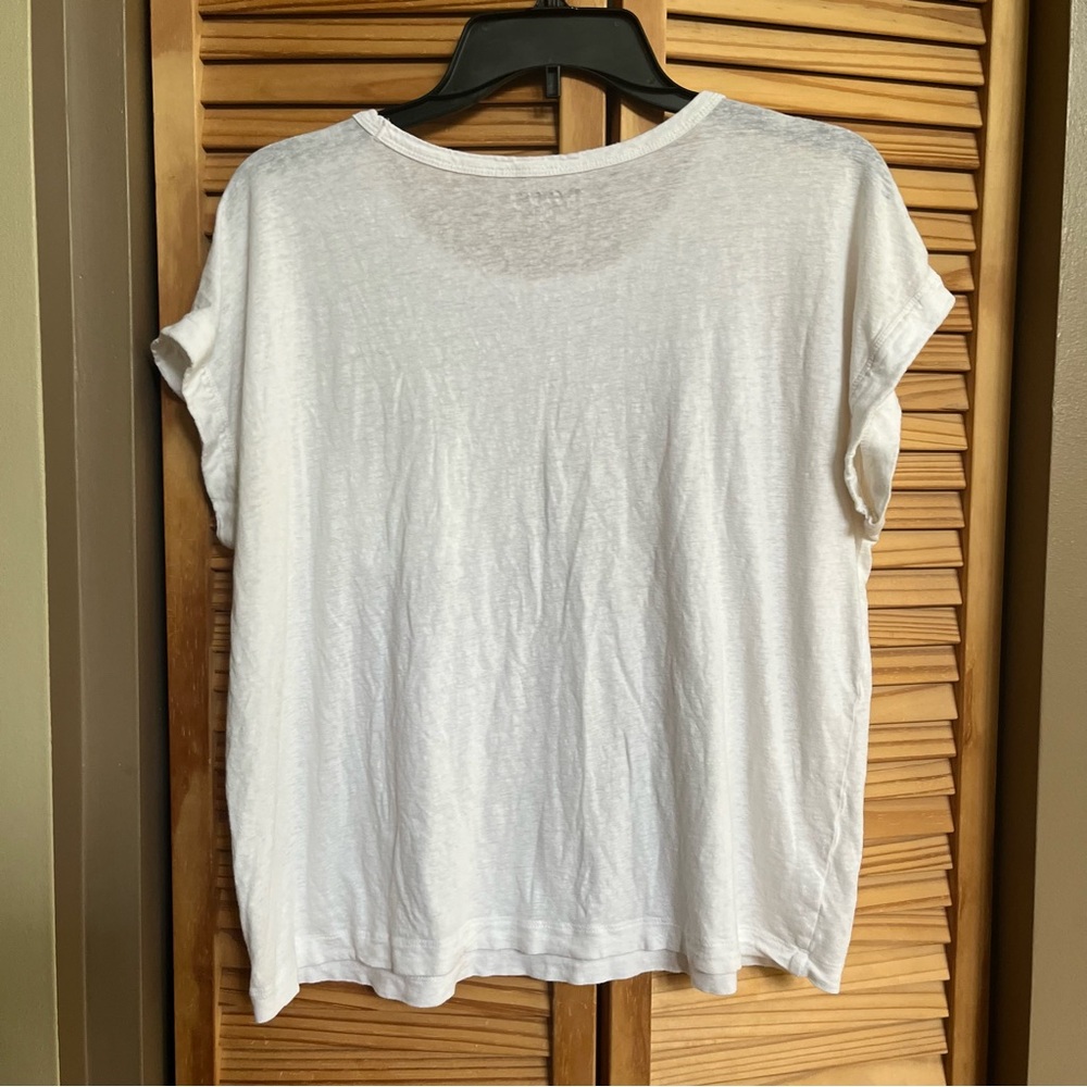 LOFT Linen Modal Blend Women's White Short Sleeve Tee Tshirt Size XL Pocket - Picture 5 of 7